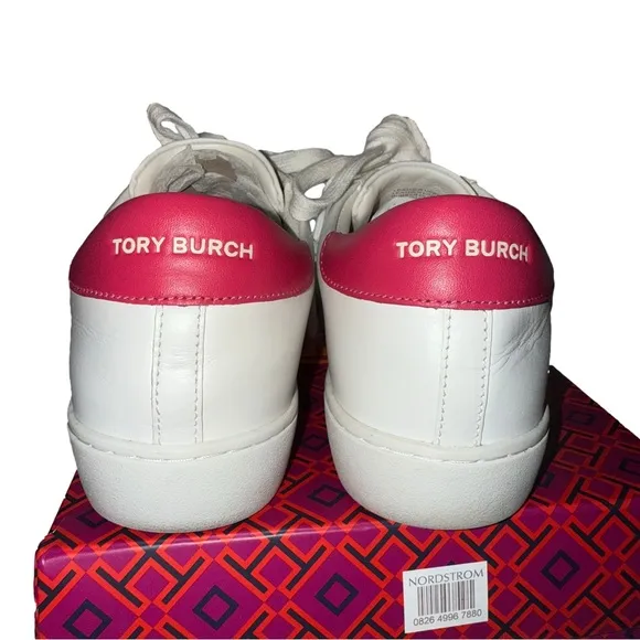 Tory Burch Leigh T-Logo White and Pink Fashion Sneakers