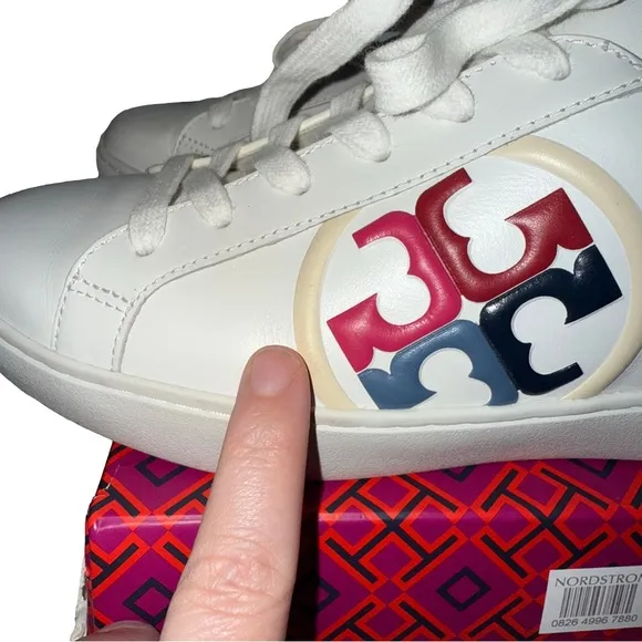 Tory Burch Leigh T-Logo White and Pink Fashion Sneakers