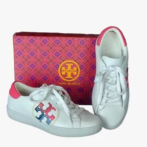 Tory Burch Leigh T-Logo White and Pink Fashion Sneakers