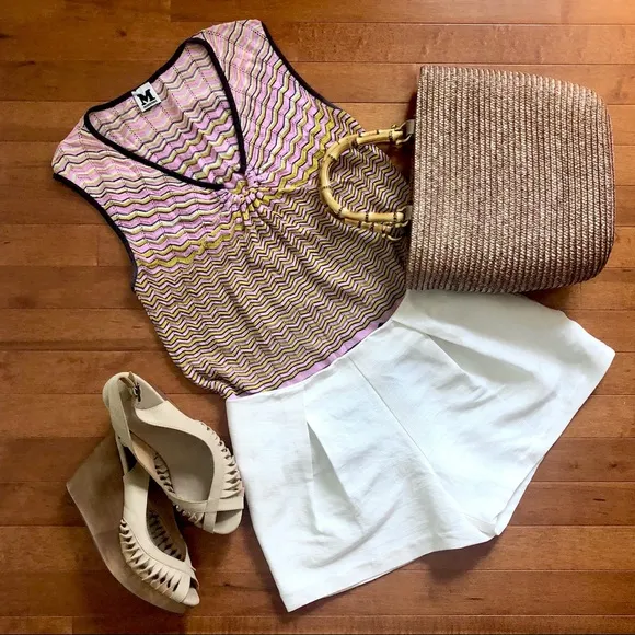 TORY Burch Linen silk blend pleated shorts 🌸 0