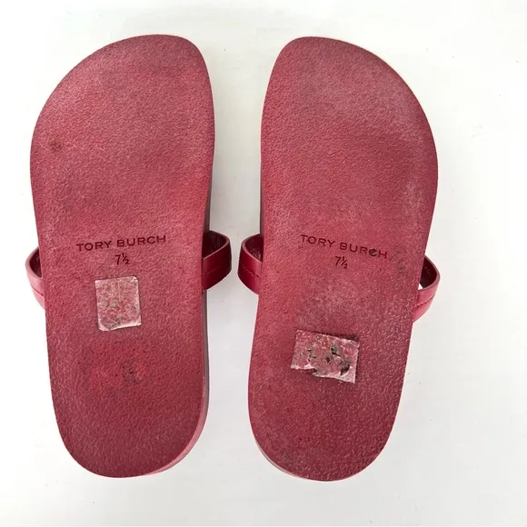 TORY BURCH Miller Cloud Red Rubber Front Leather Thong Open Flat Sandals Sz 7.5