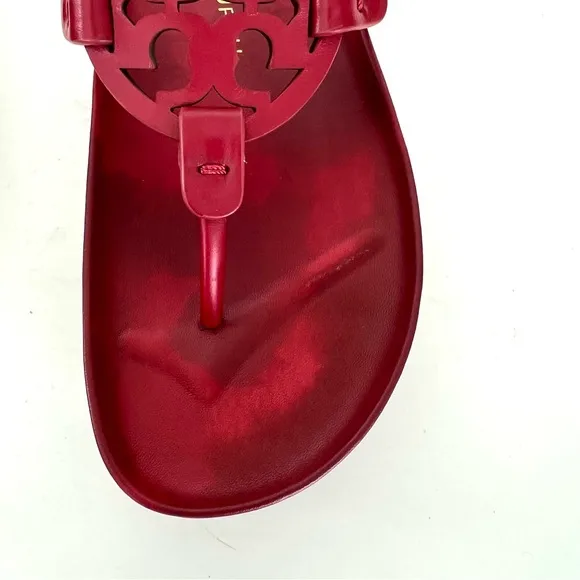TORY BURCH Miller Cloud Red Rubber Front Leather Thong Open Flat Sandals Sz 7.5