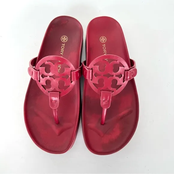 TORY BURCH Miller Cloud Red Rubber Front Leather Thong Open Flat Sandals Sz 7.5
