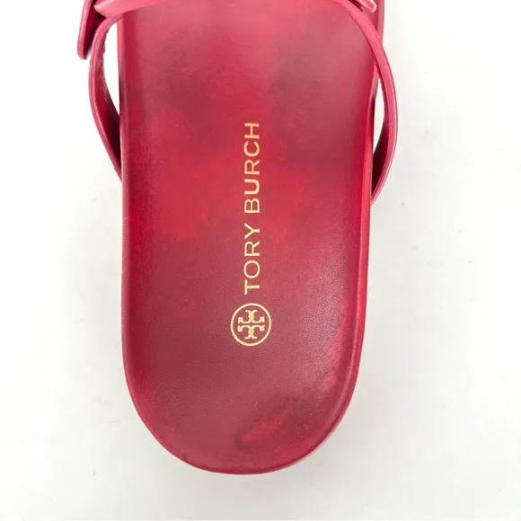 TORY BURCH Miller Cloud Red Rubber Front Leather Thong Open Flat Sandals Sz 7.5