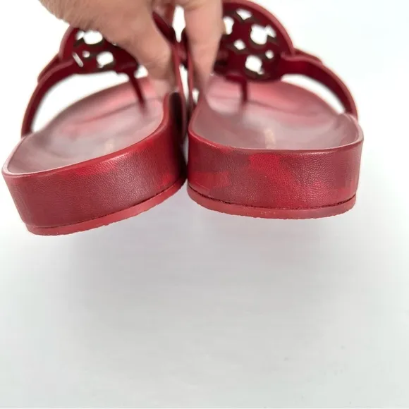 TORY BURCH Miller Cloud Red Rubber Front Leather Thong Open Flat Sandals Sz 7.5