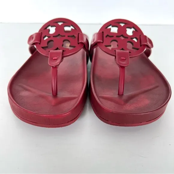 TORY BURCH Miller Cloud Red Rubber Front Leather Thong Open Flat Sandals Sz 7.5