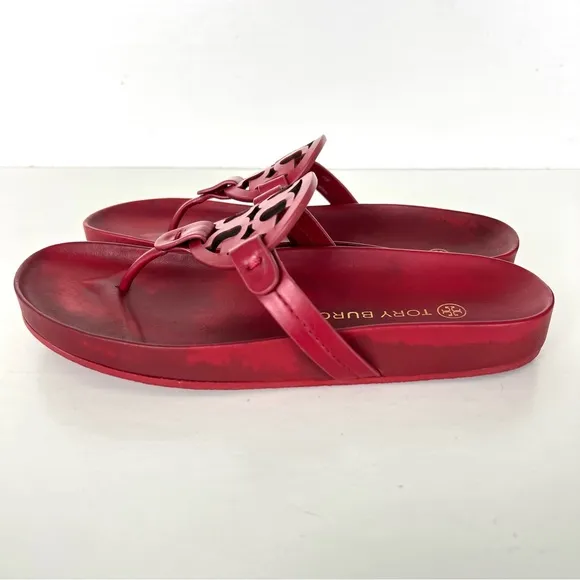TORY BURCH Miller Cloud Red Rubber Front Leather Thong Open Flat Sandals Sz 7.5