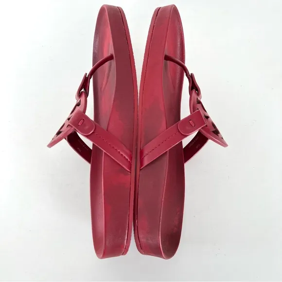 TORY BURCH Miller Cloud Red Rubber Front Leather Thong Open Flat Sandals Sz 7.5