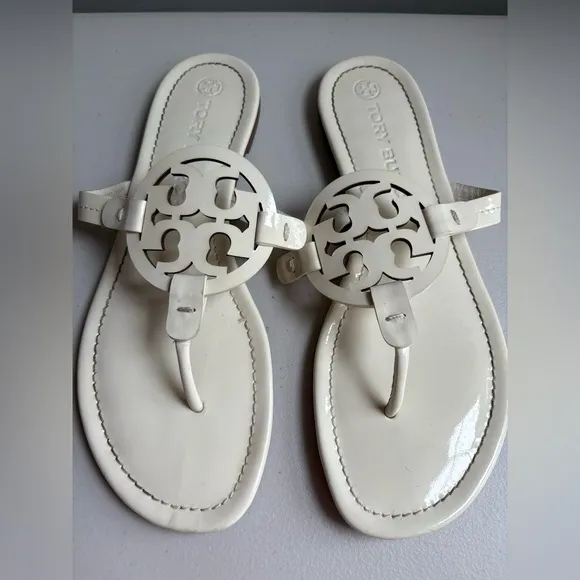 Tory Burch Miller Sandals | Size 10.5 | Ivory Patent Leather | Classic Summer