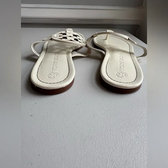 Tory Burch Miller Sandals | Size 10.5 | Ivory Patent Leather | Classic Summer
