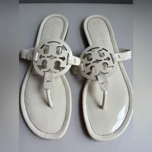 Tory Burch Miller Sandals | Size 10.5 | Ivory Patent Leather | Classic Summer
