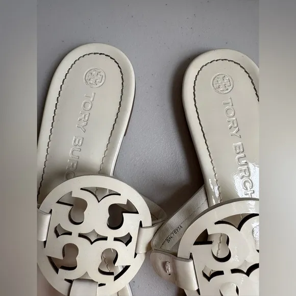 Tory Burch Miller Sandals | Size 10.5 | Ivory Patent Leather | Classic Summer