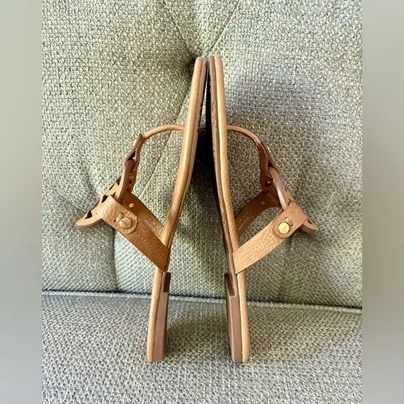 Tory Burch Miller Tumbled Leather Sandals Royal Tan Size 8.5 👡👡