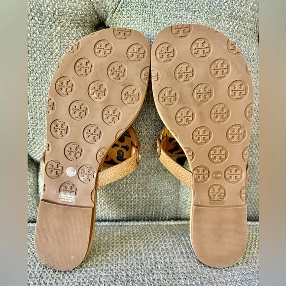 Tory Burch Miller Tumbled Leather Sandals Royal Tan Size 8.5 👡👡