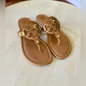 Tory Burch Miller Tumbled Leather Sandals Royal Tan Size 8.5 👡👡
