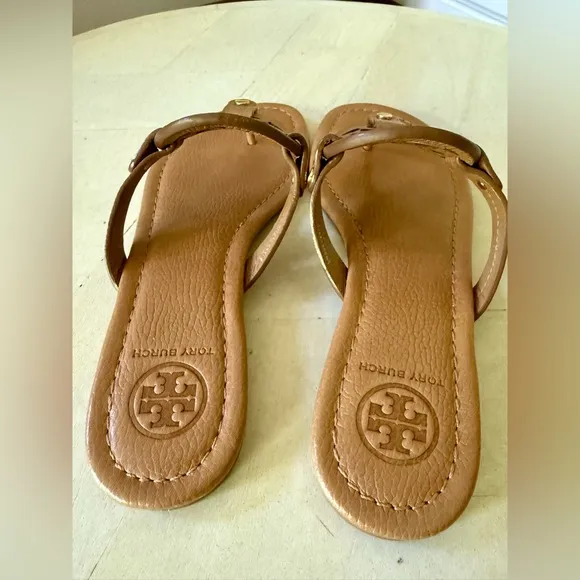 Tory Burch Miller Tumbled Leather Sandals Royal Tan Size 8.5 👡👡