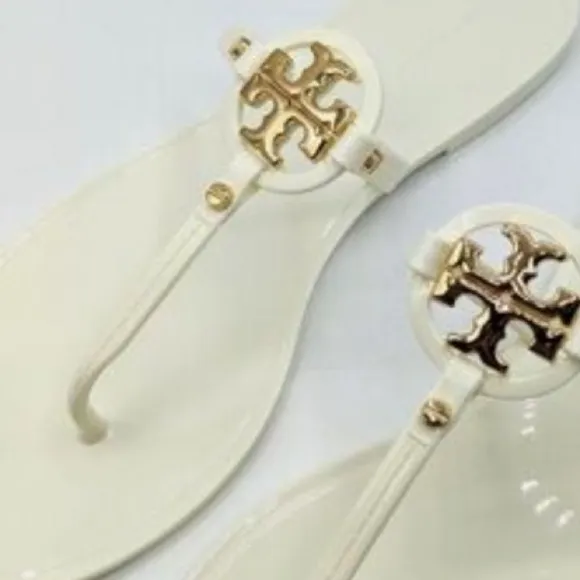 Tory Burch Mini Miller Flat Thong Jelly Sandals Ivory Sz 7 Women