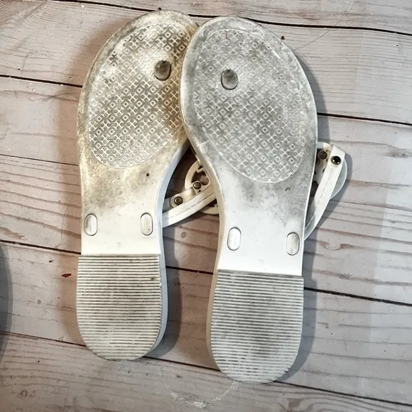 Tory Burch Mini Miller Flat Thong Jelly Sandals Ivory Sz 7 Women
