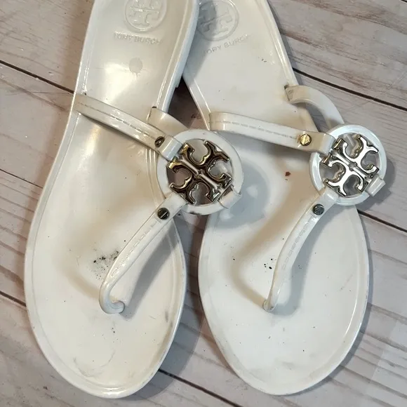 Tory Burch Mini Miller Flat Thong Jelly Sandals Ivory Sz 7 Women