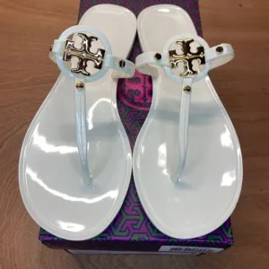 Tory Burch Mini Miller Flat Thong Jelly Sandals Ivory Sz 7 Women