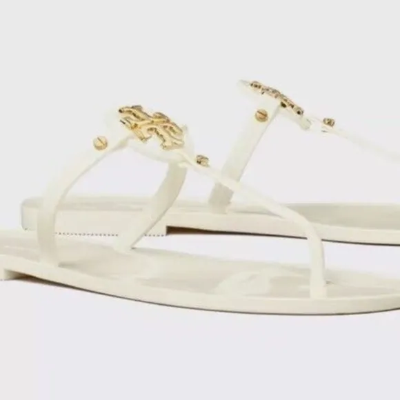 Tory Burch Mini Miller Flat Thong Jelly Sandals Ivory Sz 7 Women