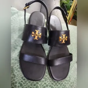 Tory Burch NWOT Vanchetta Leather Mini Everly Back Strap Flat  Black Size 9