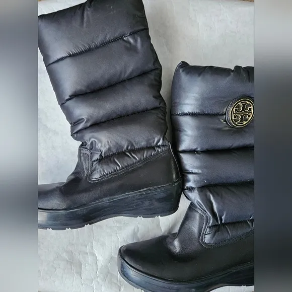 Tory Burch nylon puffer boots with micro suede lining