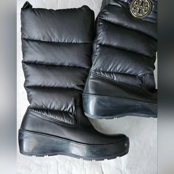 Tory Burch nylon puffer boots with micro suede lining