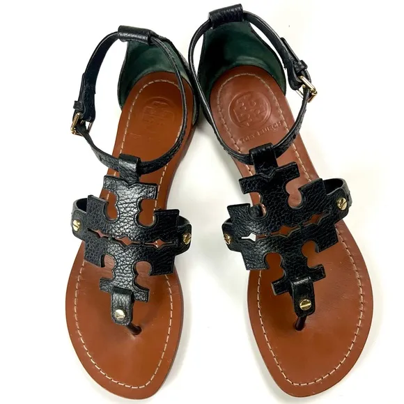Tory Burch Phoebe Flat Thong Black Leather Sandals