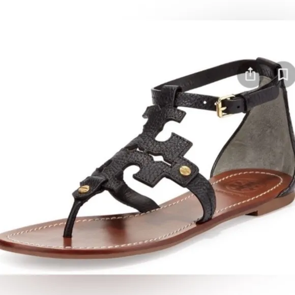 Tory Burch Phoebe Flat Thong Black Leather Sandals