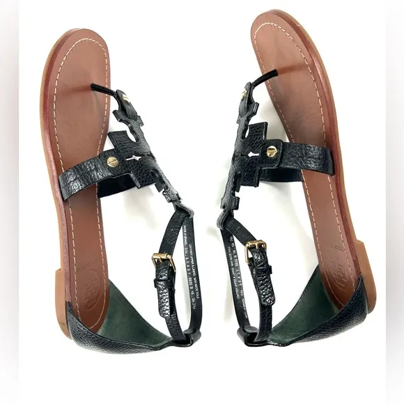 Tory Burch Phoebe Flat Thong Black Leather Sandals