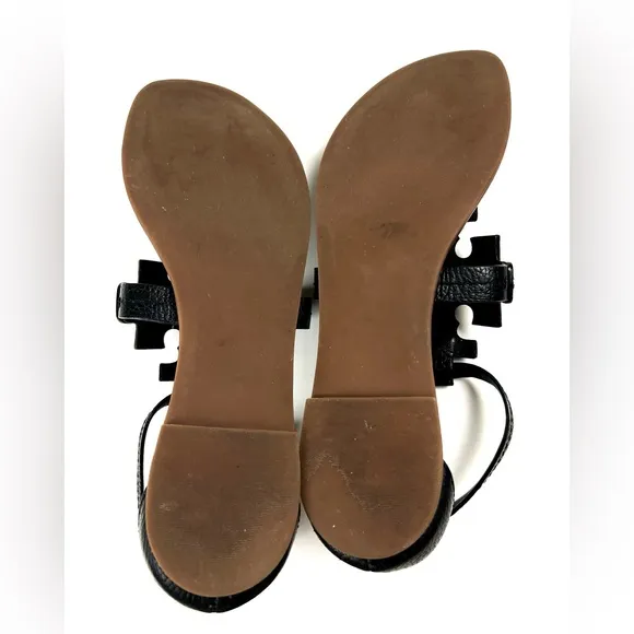 Tory Burch Phoebe Flat Thong Black Leather Sandals