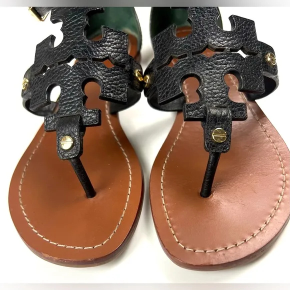 Tory Burch Phoebe Flat Thong Black Leather Sandals