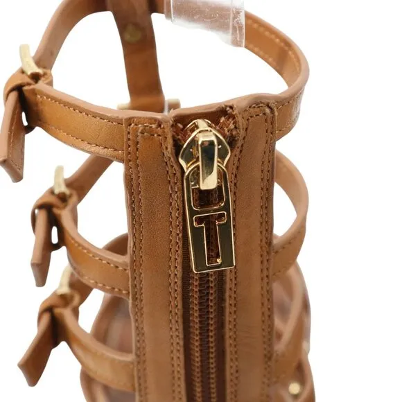 Tory Burch Reggie Gladiator Flat Sandals Brown Leather Croc Embossed 7.5