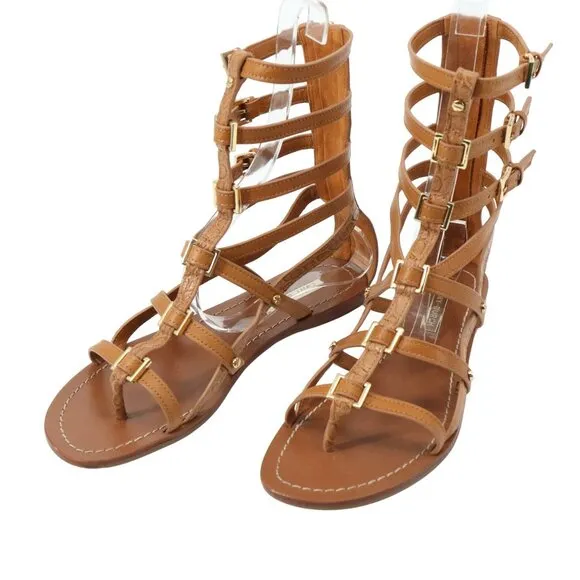 Tory Burch Reggie Gladiator Flat Sandals Brown Leather Croc Embossed 7.5