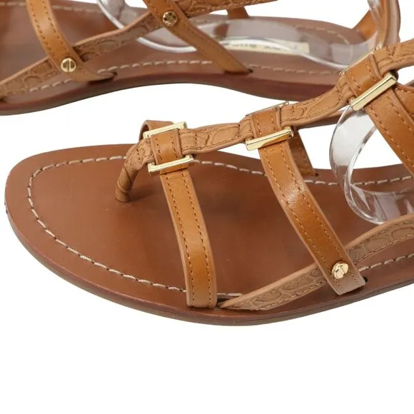 Tory Burch Reggie Gladiator Flat Sandals Brown Leather Croc Embossed 7.5
