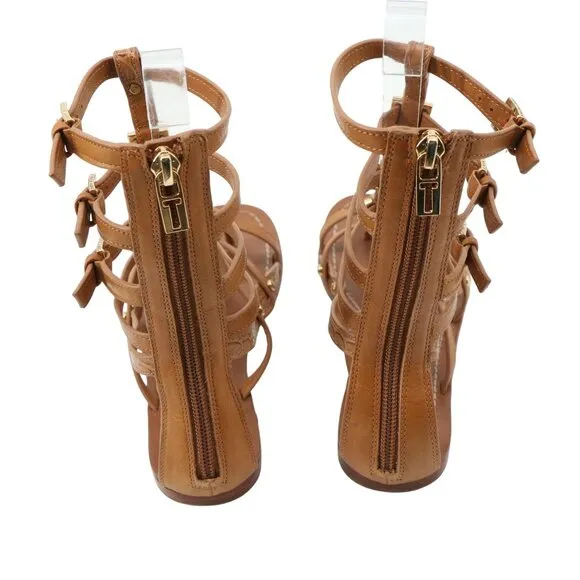 Tory Burch Reggie Gladiator Flat Sandals Brown Leather Croc Embossed 7.5
