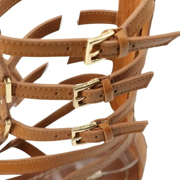 Tory Burch Reggie Gladiator Flat Sandals Brown Leather Croc Embossed 7.5