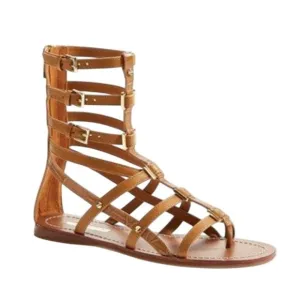 Tory Burch Reggie Gladiator Flat Sandals Brown Leather Croc Embossed 7.5