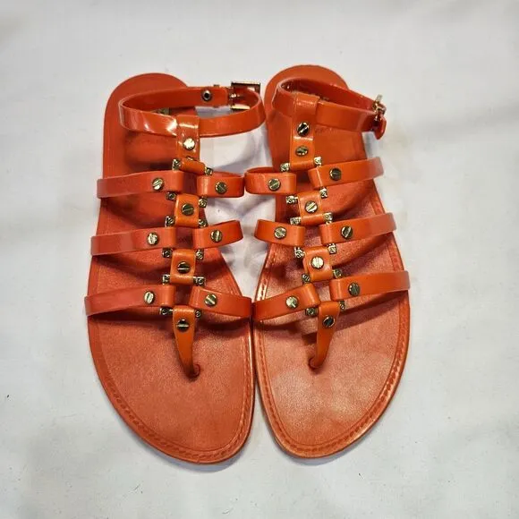 Tory Burch Reggie Gladiator Sandals Size 8 Orange Studded Bohemian Strappy Flat