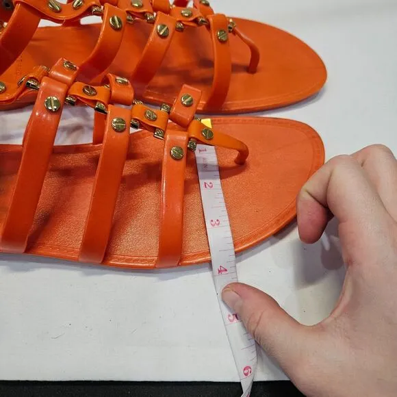 Tory Burch Reggie Gladiator Sandals Size 8 Orange Studded Bohemian Strappy Flat