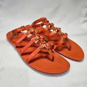 Tory Burch Reggie Gladiator Sandals Size 8 Orange Studded Bohemian Strappy Flat