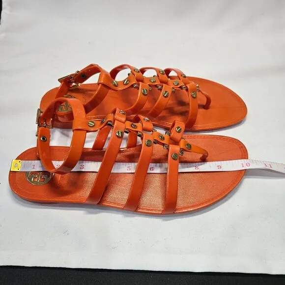 Tory Burch Reggie Gladiator Sandals Size 8 Orange Studded Bohemian Strappy Flat