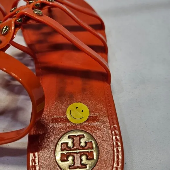 Tory Burch Reggie Gladiator Sandals Size 8 Orange Studded Bohemian Strappy Flat