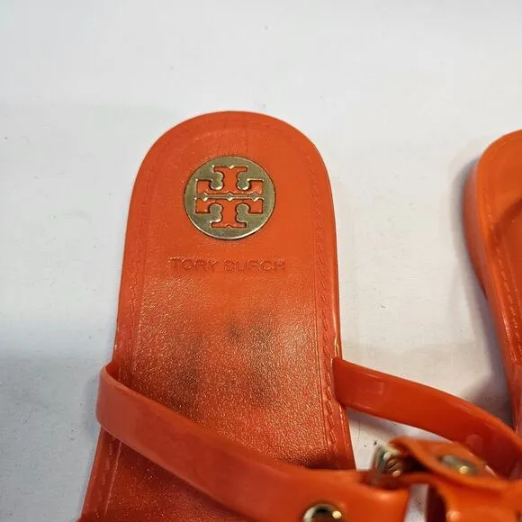 Tory Burch Reggie Gladiator Sandals Size 8 Orange Studded Bohemian Strappy Flat