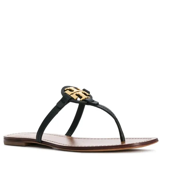 Tory Burch Sandals / Tory BurchT-medallion flat sandals size 7 Gold and Black