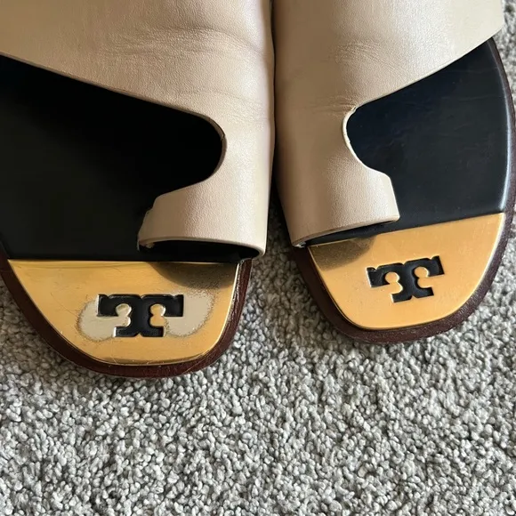 Tory Burch Selby Toe Ring Slides Womens Size 10 Leather Flat Sandals