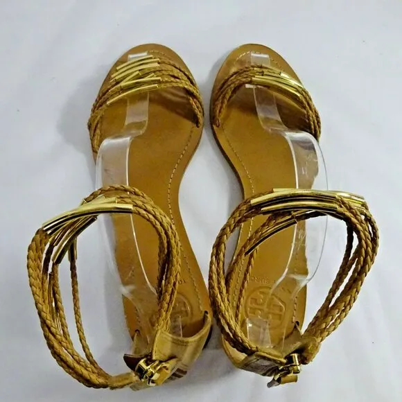 Tory Burch Size 10 Leather Sandals Toe &amp; Ankle Straps Zip Up Ankle Back
