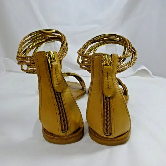Tory Burch Size 10 Leather Sandals Toe &amp; Ankle Straps Zip Up Ankle Back