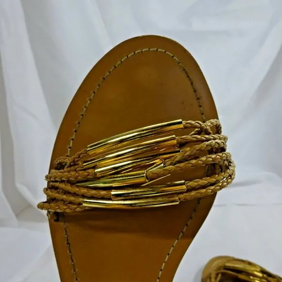 Tory Burch Size 10 Leather Sandals Toe &amp; Ankle Straps Zip Up Ankle Back
